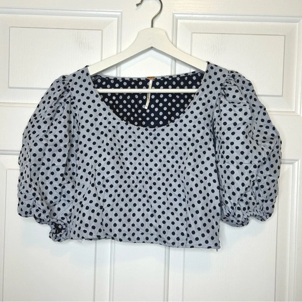 Free People Polka Dot Crop Top Puff Sleeve Size 6